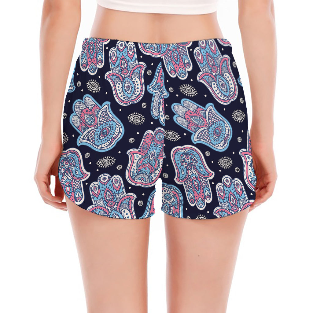 Boho Hamsa Pattern Print Women's Split Running Shorts