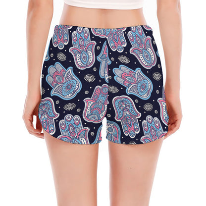 Boho Hamsa Pattern Print Women's Split Running Shorts