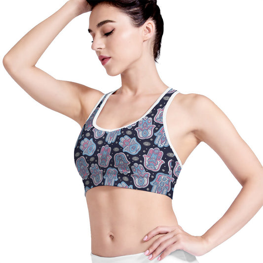 Boho Hamsa Pattern Print Women's Sports Bra