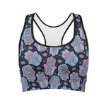 Boho Hamsa Pattern Print Women's Sports Bra