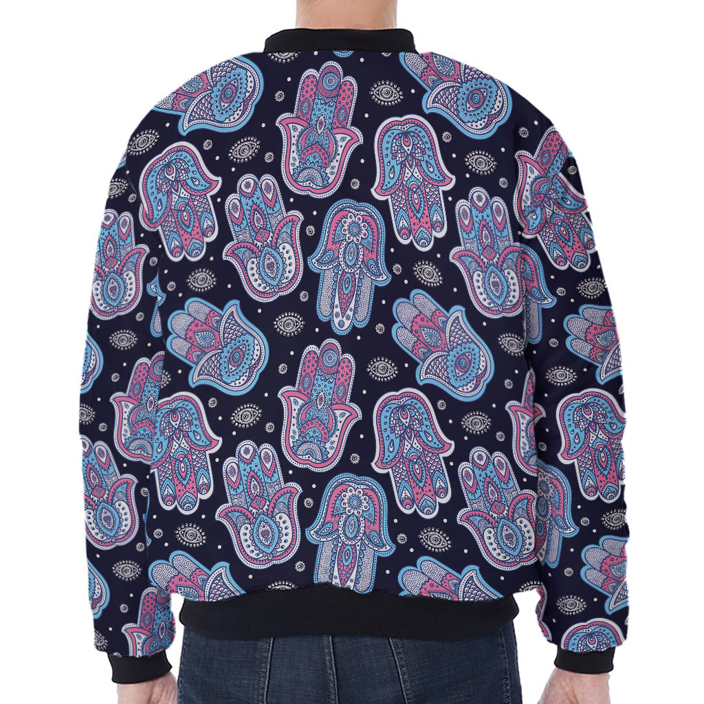 Boho Hamsa Pattern Print Zip Sleeve Bomber Jacket