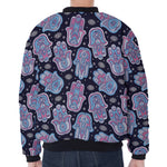 Boho Hamsa Pattern Print Zip Sleeve Bomber Jacket