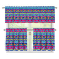 Boho Indian Lotus Pattern Print 3 Piece Kitchen Curtains