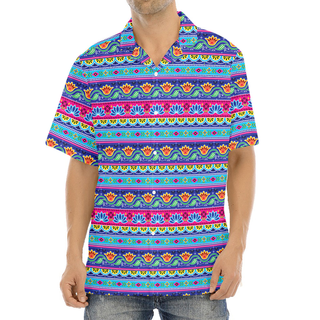 Boho Indian Lotus Pattern Print Aloha Shirt