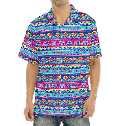 Boho Indian Lotus Pattern Print Aloha Shirt
