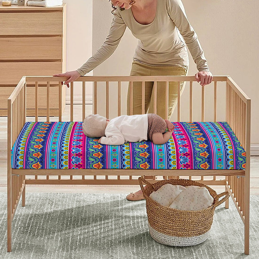 Boho Indian Lotus Pattern Print Baby Crib Sheet