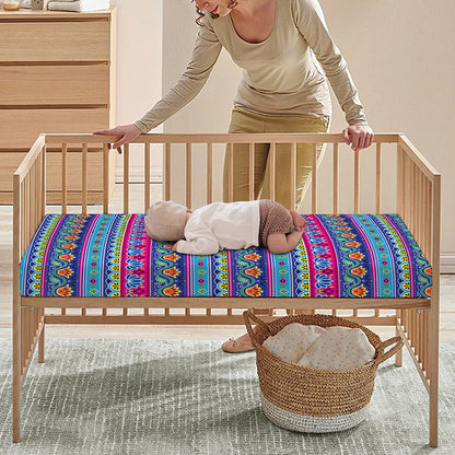 Boho Indian Lotus Pattern Print Baby Crib Sheet