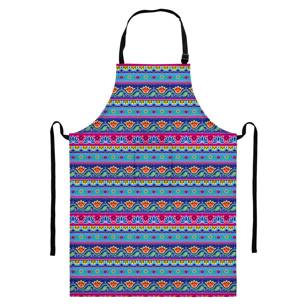 Boho Indian Lotus Pattern Print Bib Apron With Pocket