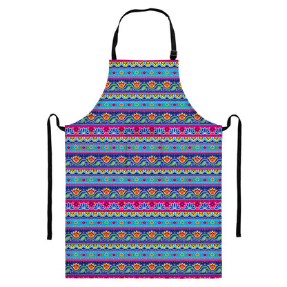 Boho Indian Lotus Pattern Print Bib Apron With Pocket
