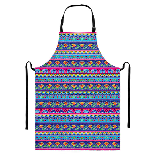Boho Indian Lotus Pattern Print Bib Apron With Pocket
