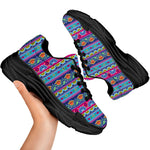Boho Indian Lotus Pattern Print Black Chunky Shoes