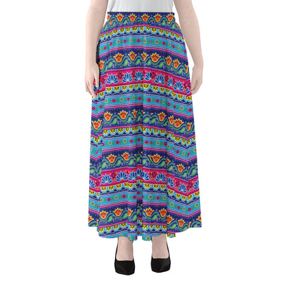 Boho Indian Lotus Pattern Print Chiffon Maxi Skirt
