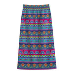 Boho Indian Lotus Pattern Print Cotton Front Slit Maxi Skirt