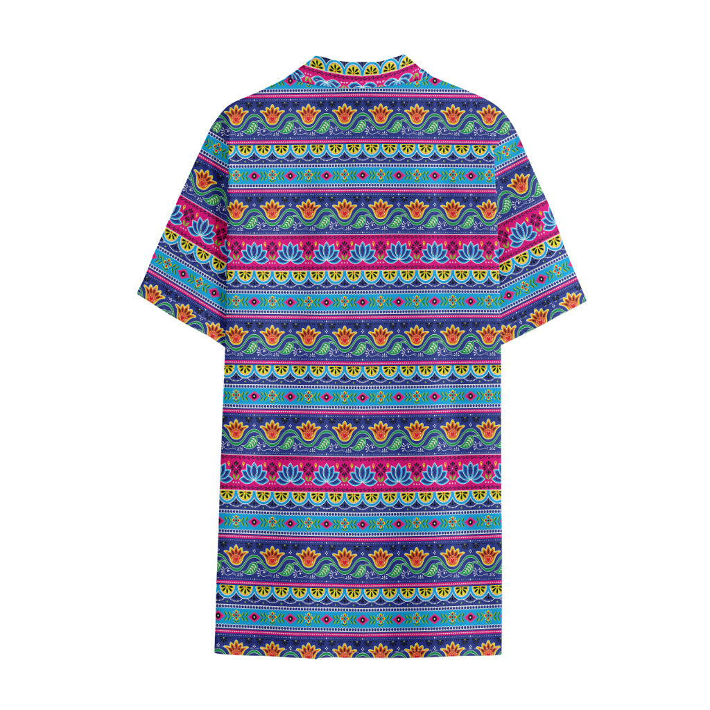 Boho Indian Lotus Pattern Print Cotton Hawaiian Shirt