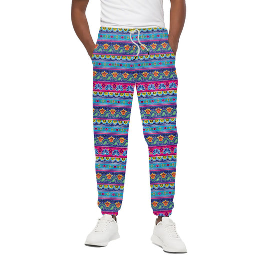 Boho Indian Lotus Pattern Print Cotton Pants