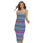 Boho Indian Lotus Pattern Print Cross Back Cami Dress