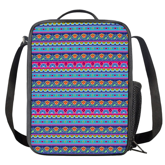 Boho Indian Lotus Pattern Print Crossbody Lunch Bag