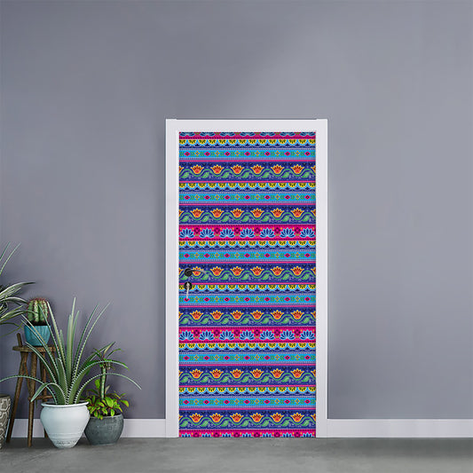 Boho Indian Lotus Pattern Print Door Sticker