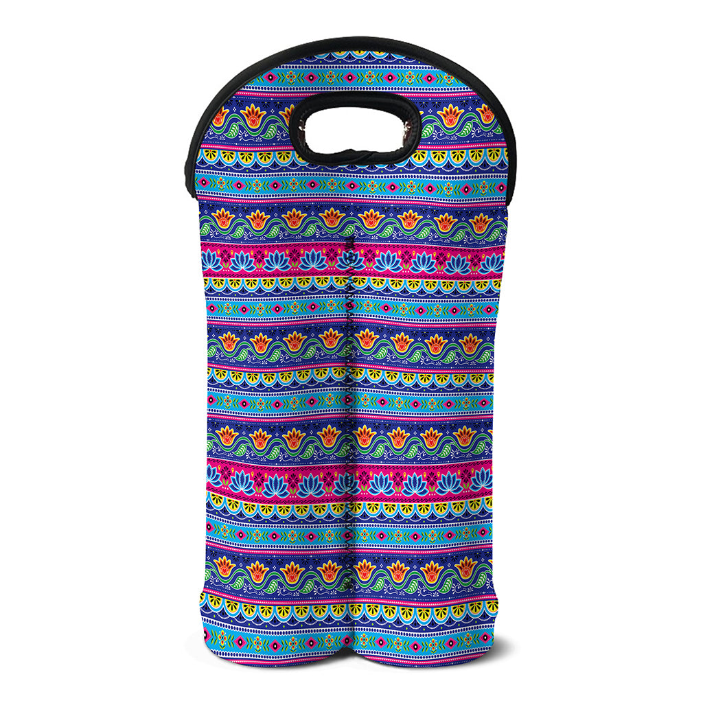 Boho Indian Lotus Pattern Print Double Neoprene Wine Tote