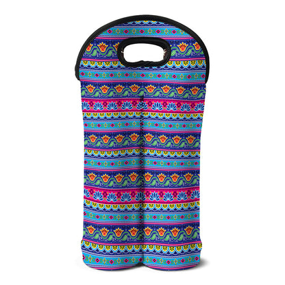 Boho Indian Lotus Pattern Print Double Neoprene Wine Tote