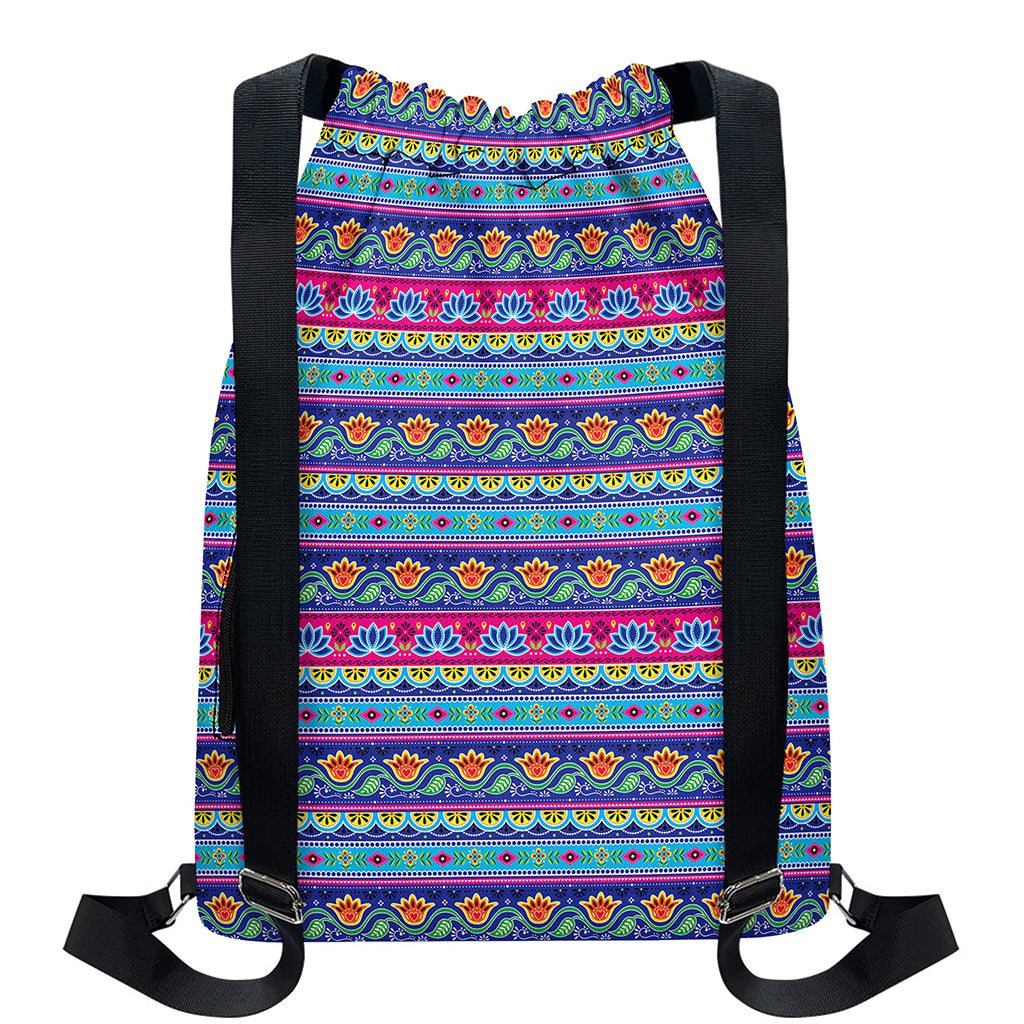 Boho Indian Lotus Pattern Print Drawstring Backpack