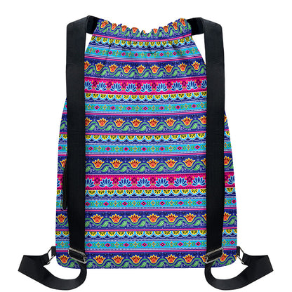 Boho Indian Lotus Pattern Print Drawstring Backpack