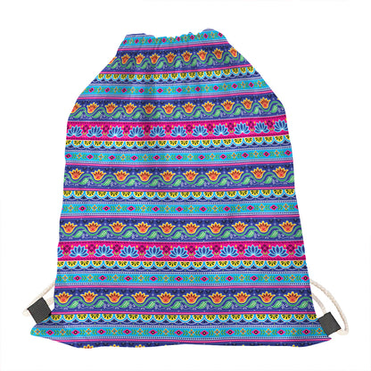 Boho Indian Lotus Pattern Print Drawstring Bag