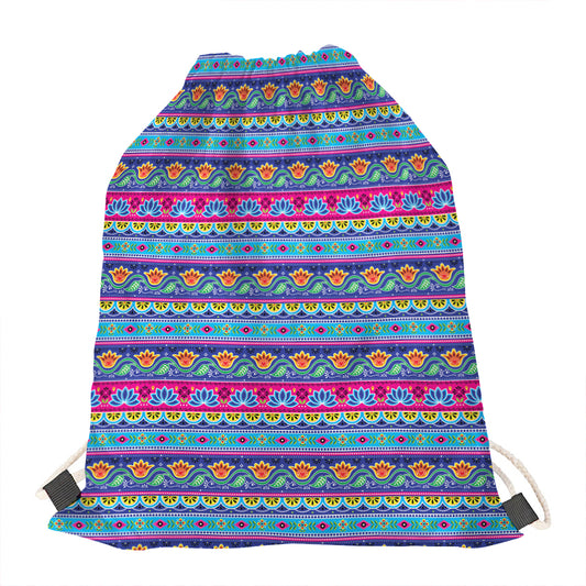 Boho Indian Lotus Pattern Print Drawstring Bag