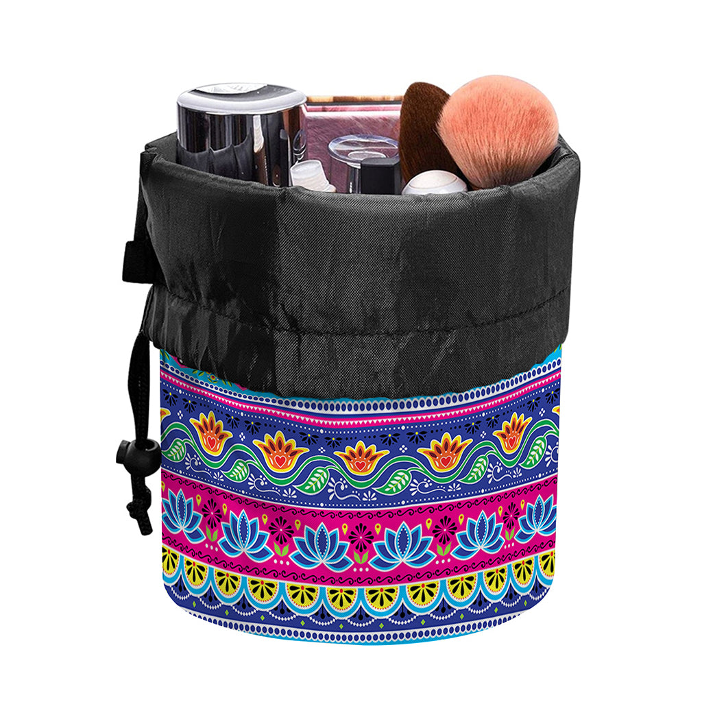 Boho Indian Lotus Pattern Print Drawstring Makeup Bag