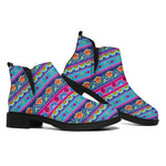 Boho Indian Lotus Pattern Print Flat Ankle Boots