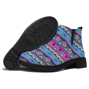 Boho Indian Lotus Pattern Print Flat Ankle Boots