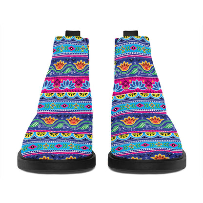 Boho Indian Lotus Pattern Print Flat Ankle Boots