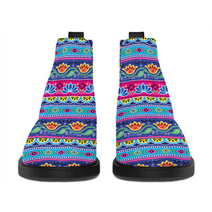 Boho Indian Lotus Pattern Print Flat Ankle Boots