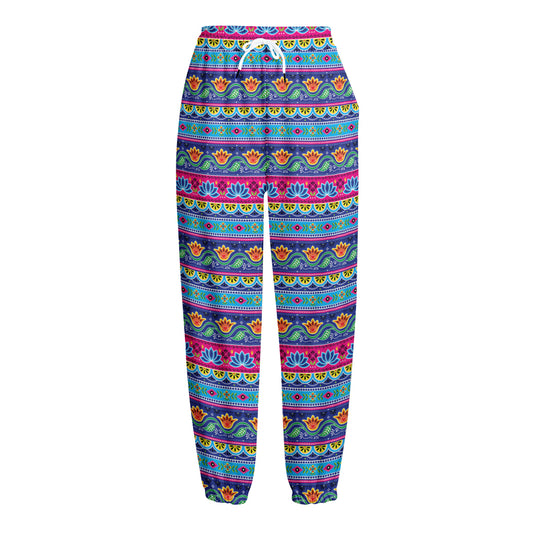 Boho Indian Lotus Pattern Print Fleece Lined Knit Pants