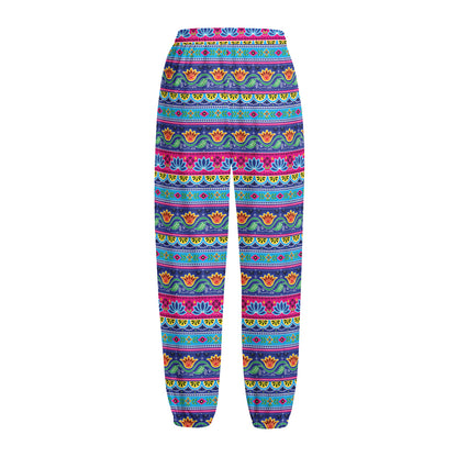 Boho Indian Lotus Pattern Print Fleece Lined Knit Pants