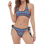 Boho Indian Lotus Pattern Print Halter Scoop Tie Side Bikini