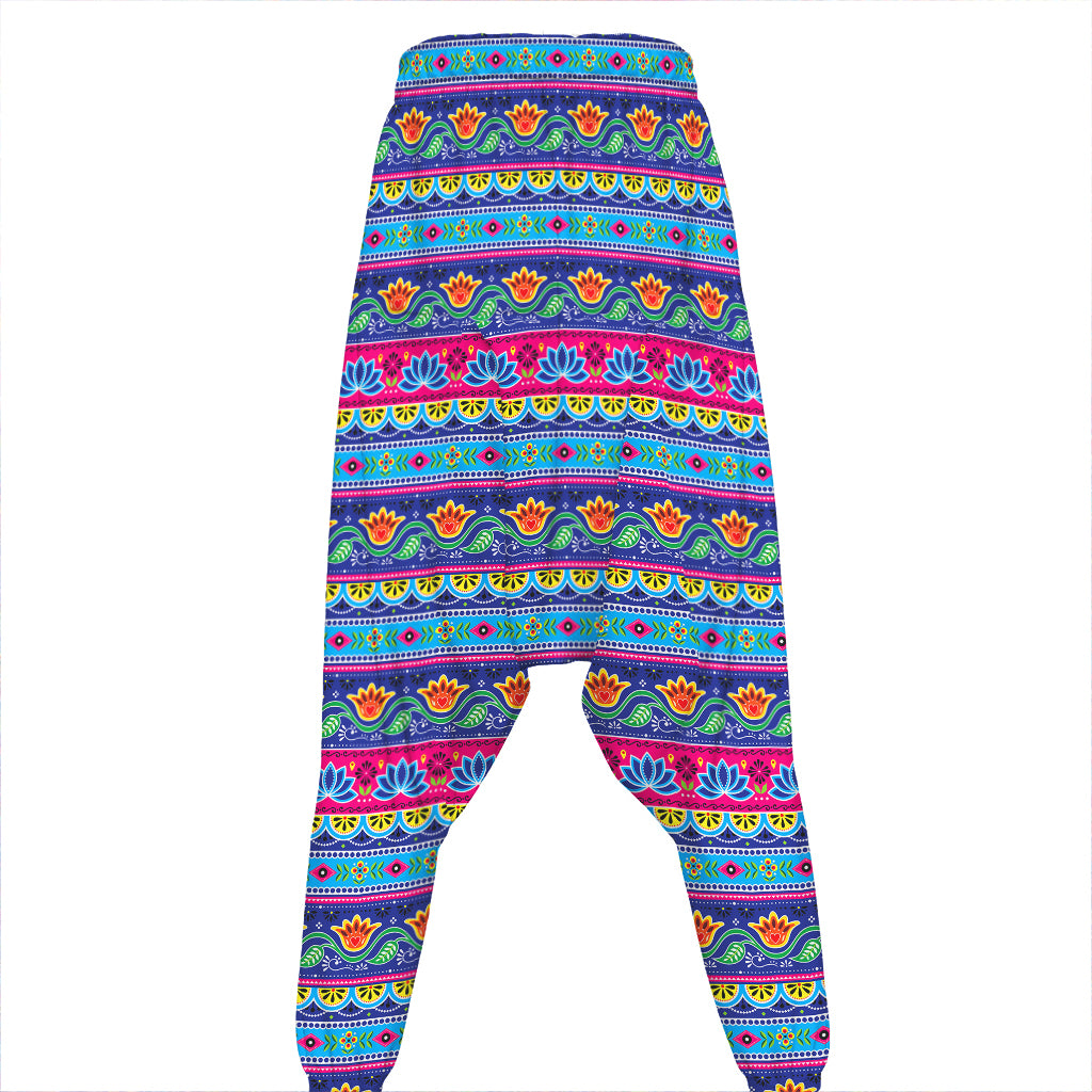 Boho Indian Lotus Pattern Print Hammer Pants