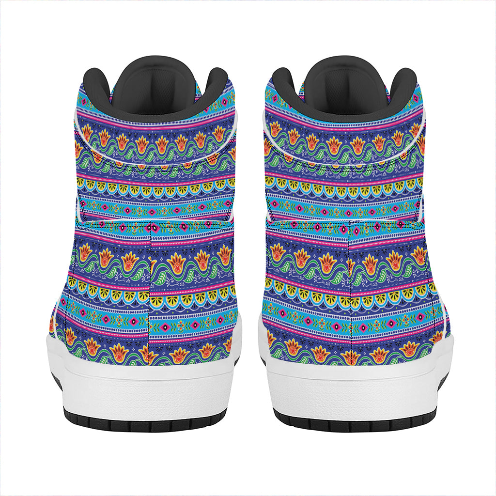Boho Indian Lotus Pattern Print High Top Leather Sneakers
