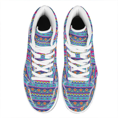 Boho Indian Lotus Pattern Print High Top Leather Sneakers