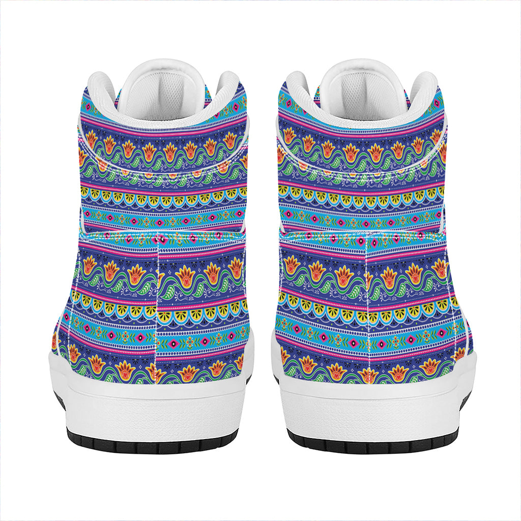 Boho Indian Lotus Pattern Print High Top Leather Sneakers