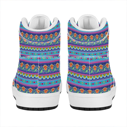 Boho Indian Lotus Pattern Print High Top Leather Sneakers