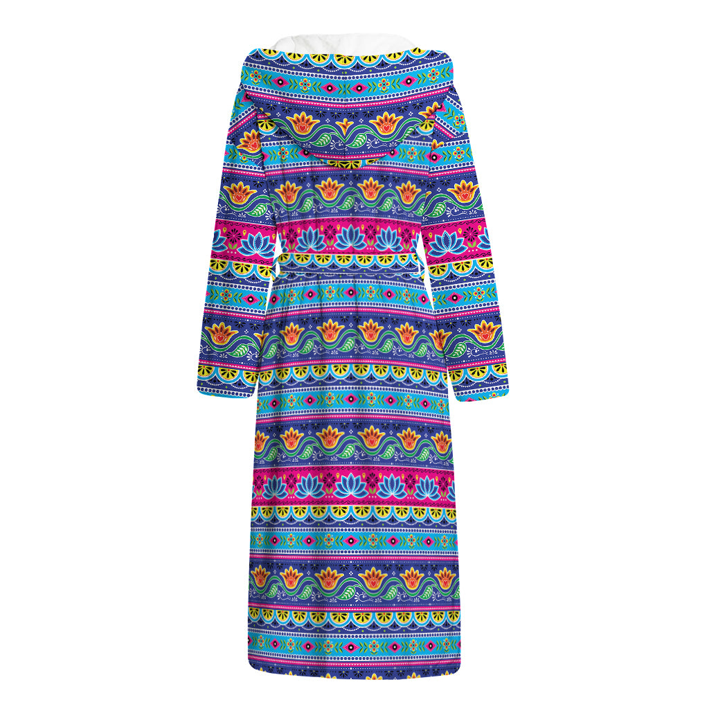Boho Indian Lotus Pattern Print Hooded Bathrobe