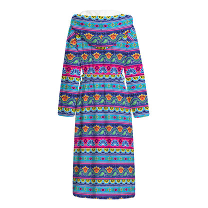 Boho Indian Lotus Pattern Print Hooded Bathrobe