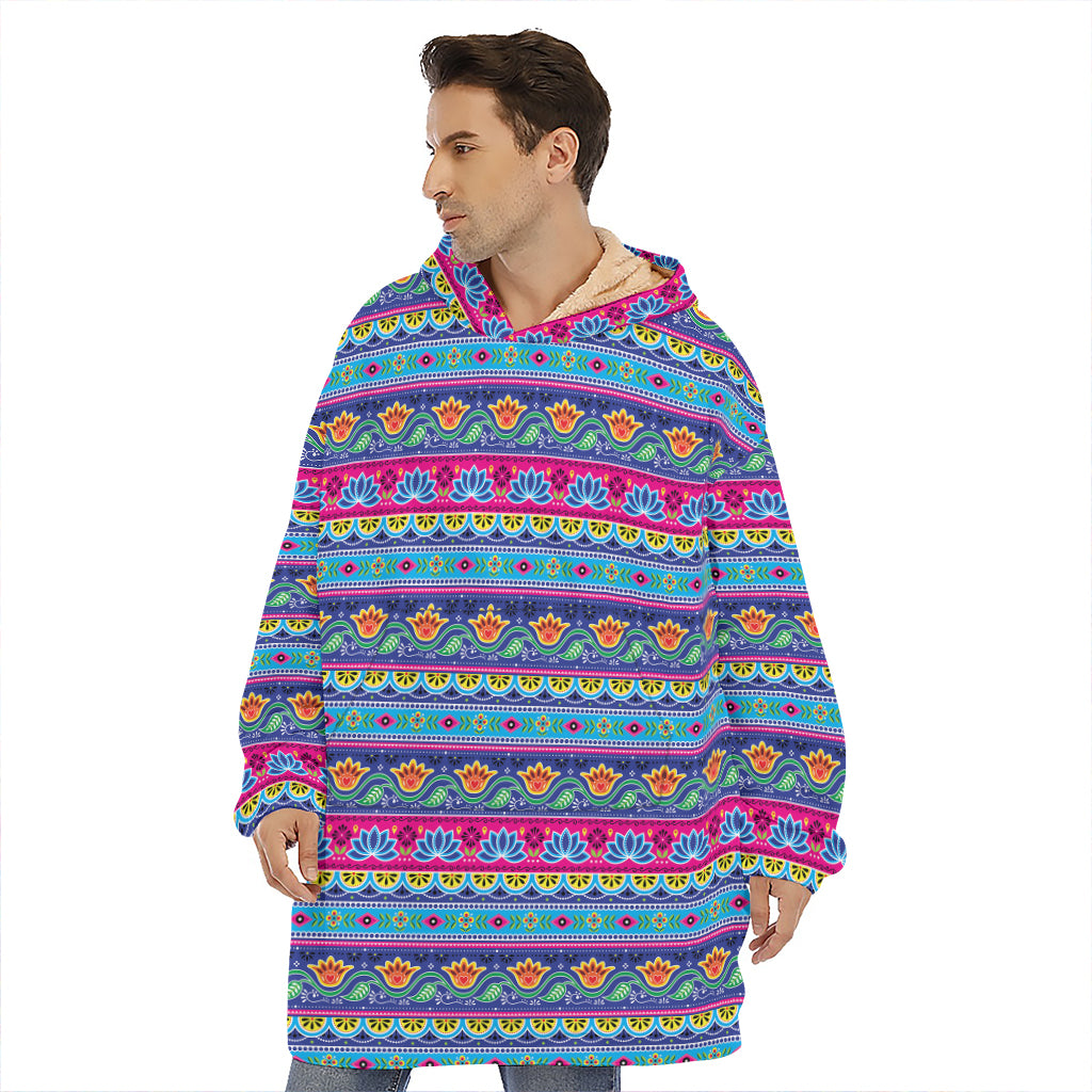 Boho Indian Lotus Pattern Print Hoodie Blanket