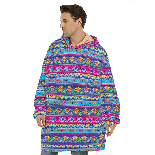 Boho Indian Lotus Pattern Print Hoodie Blanket