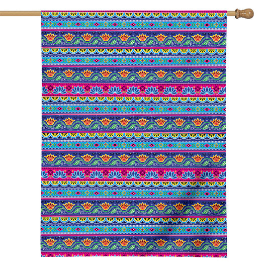 Boho Indian Lotus Pattern Print House Flag