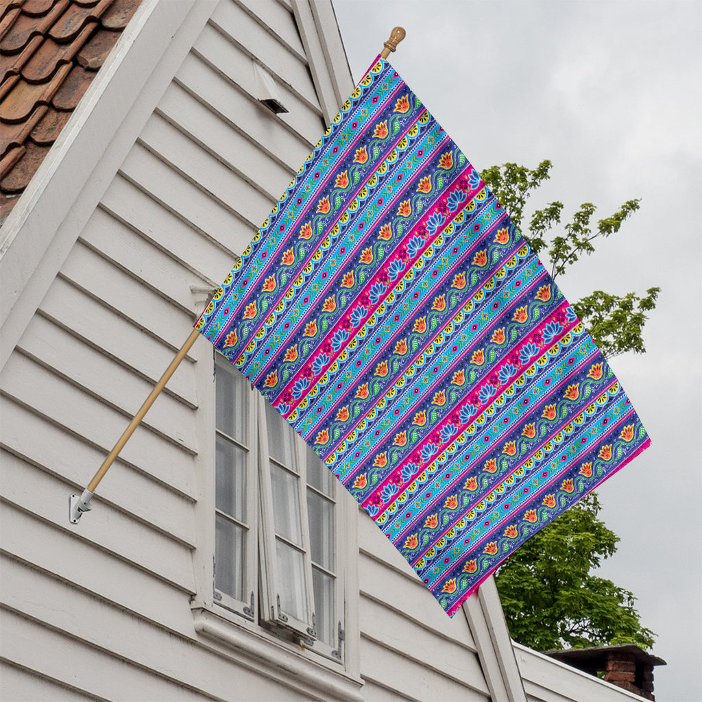 Boho Indian Lotus Pattern Print House Flag