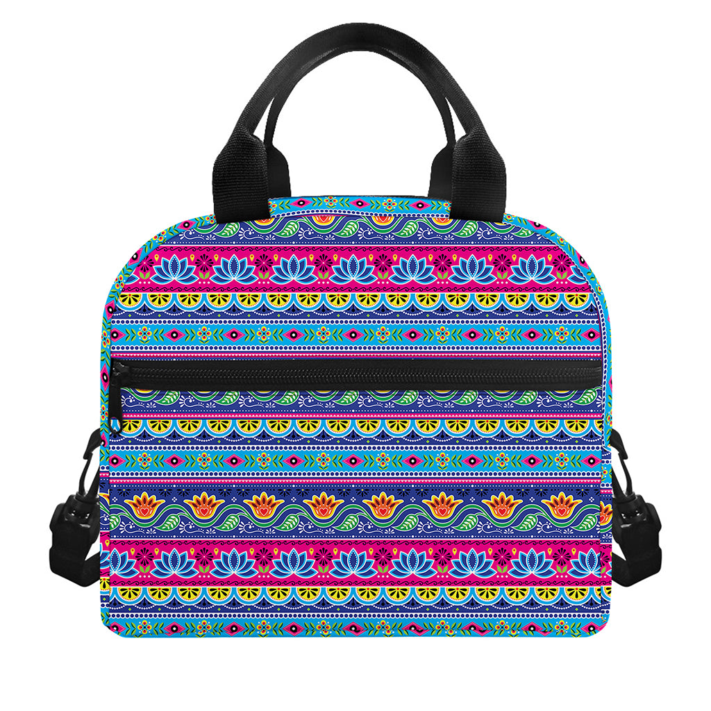 Boho Indian Lotus Pattern Print Insulated Lunch Bag