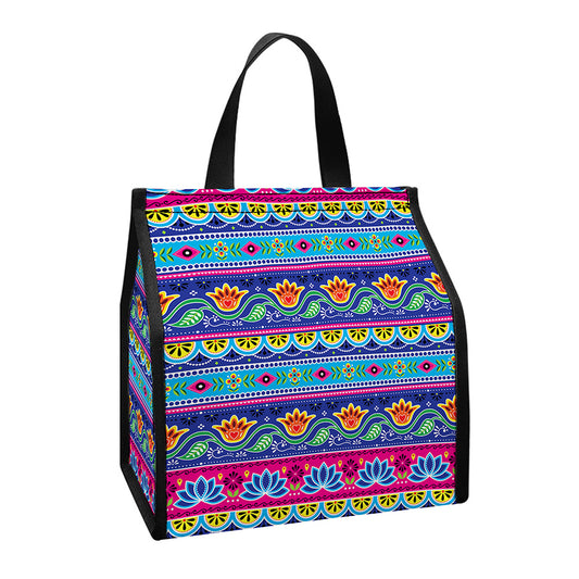 Boho Indian Lotus Pattern Print Insulated Lunch Tote