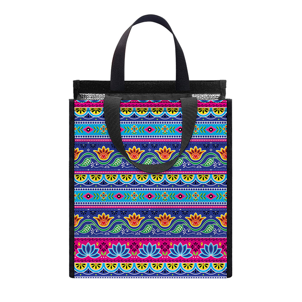 Boho Indian Lotus Pattern Print Insulated Lunch Tote